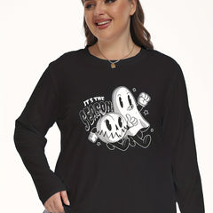 Ghost & Pumpkin Print Plus Size Halloween Lounge Top