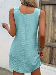 Solid Crinkle Irregular Neck Mini Tank Dress