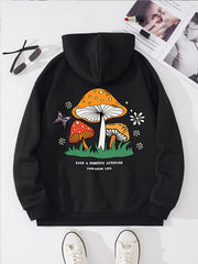 Letter & Mushroom Print Hoodie Long Sleeve Sweatshirt