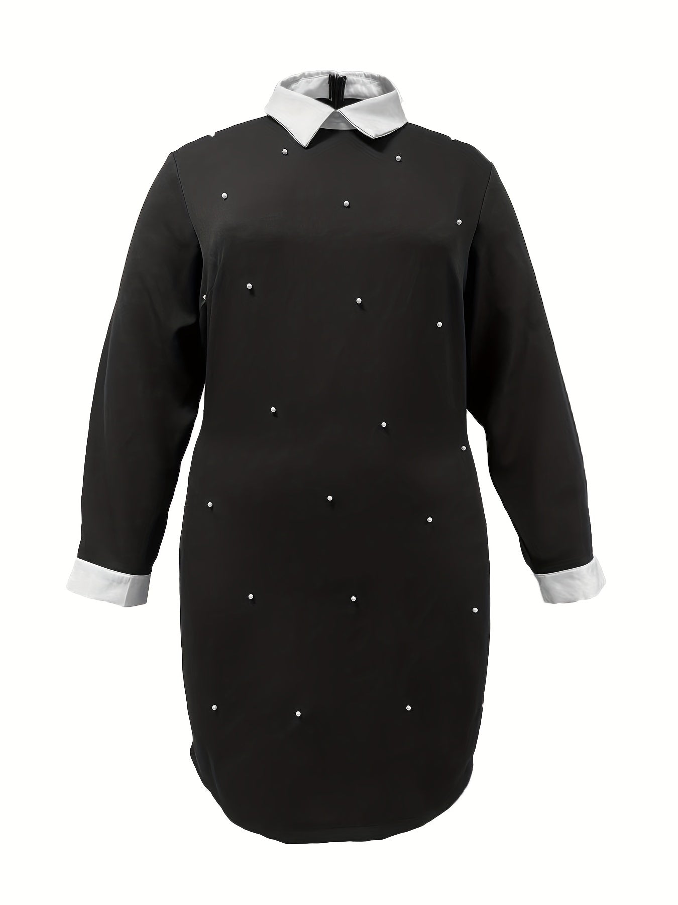 Women's Plus Colorblock Faux Pearl Long Sleeve Dress