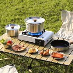 6pcs Stainless Steel Outdoor Cookware Set with Storage Bag
