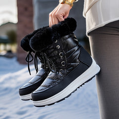Women's Fur Lined Snow Boots Lace Up Platform Winter Outdoor Comfortable Boots