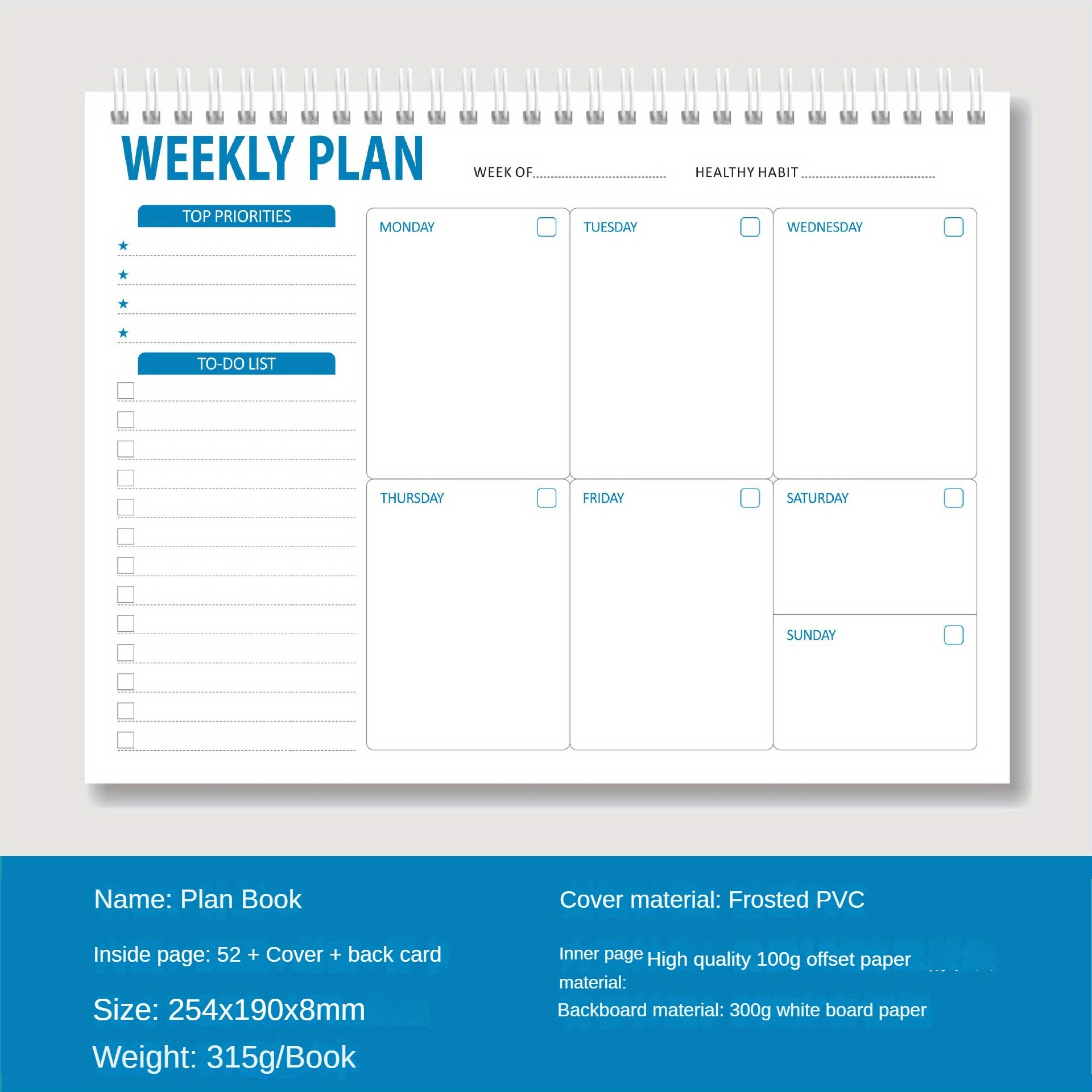 Note Book WEEKLY PLANNER English Week Plan Coil Daily Planning Record Book