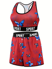 Butterfly Print Sports Bra & Boy Shorts Set