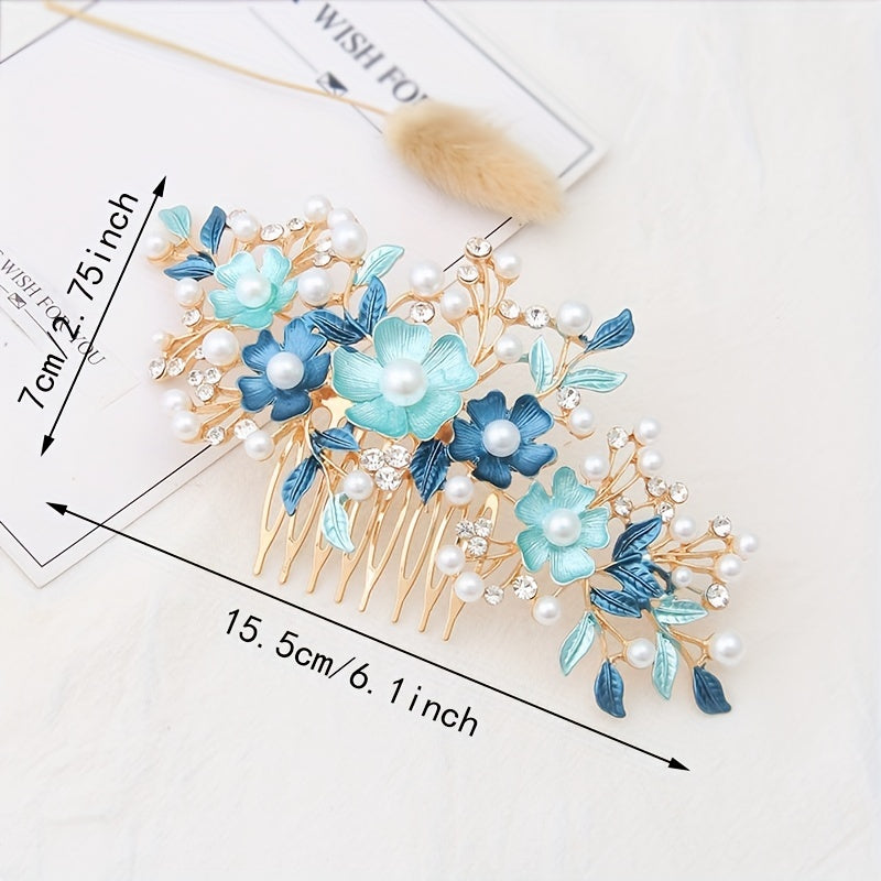 Faux Pearl Flower Hair Comb Bridal Insert Comb