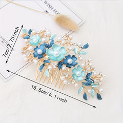 Faux Pearl Flower Hair Comb Bridal Insert Comb