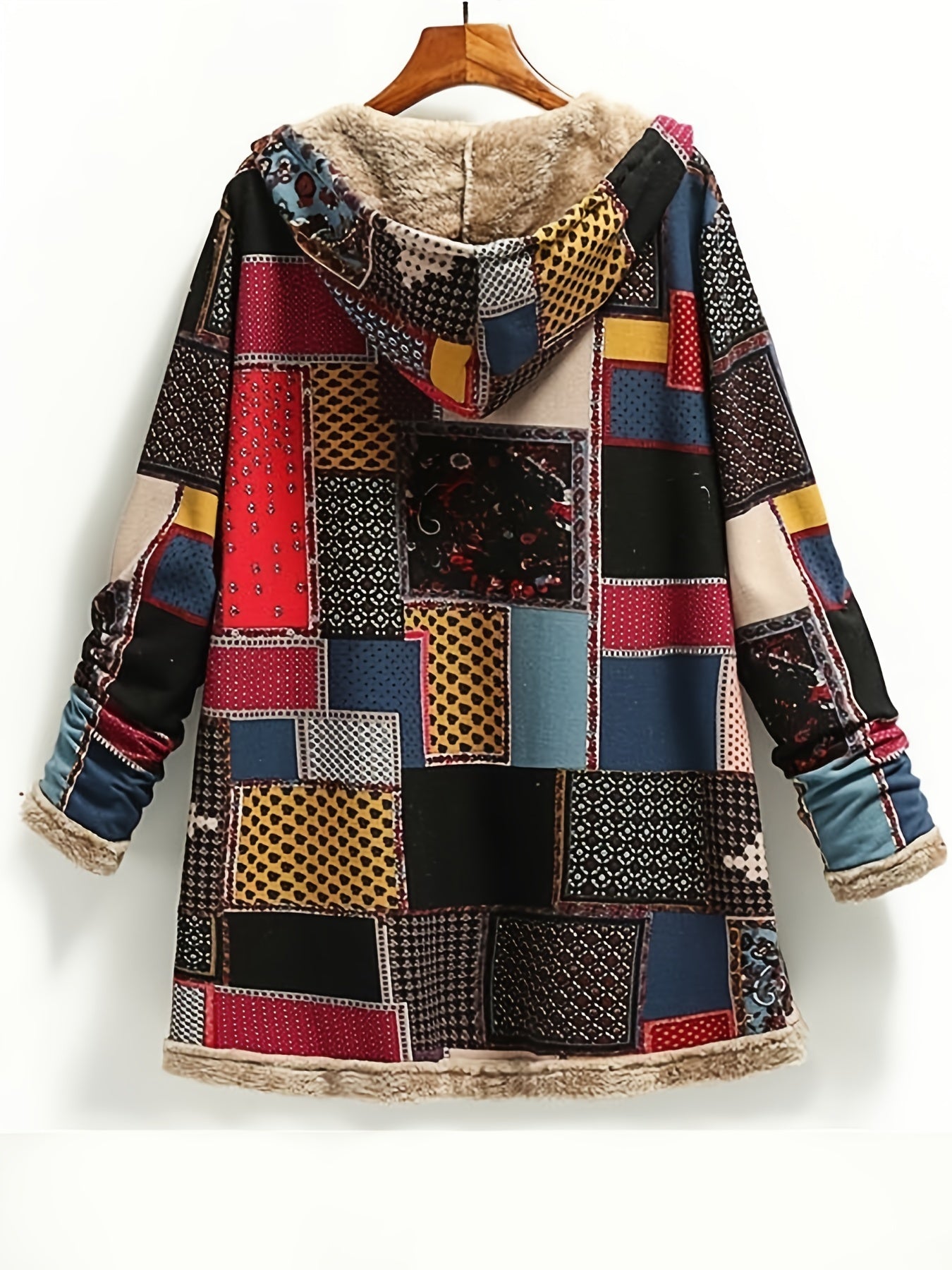 Patchwork Hooded Jacket Long Sleeve Casual Outerwear