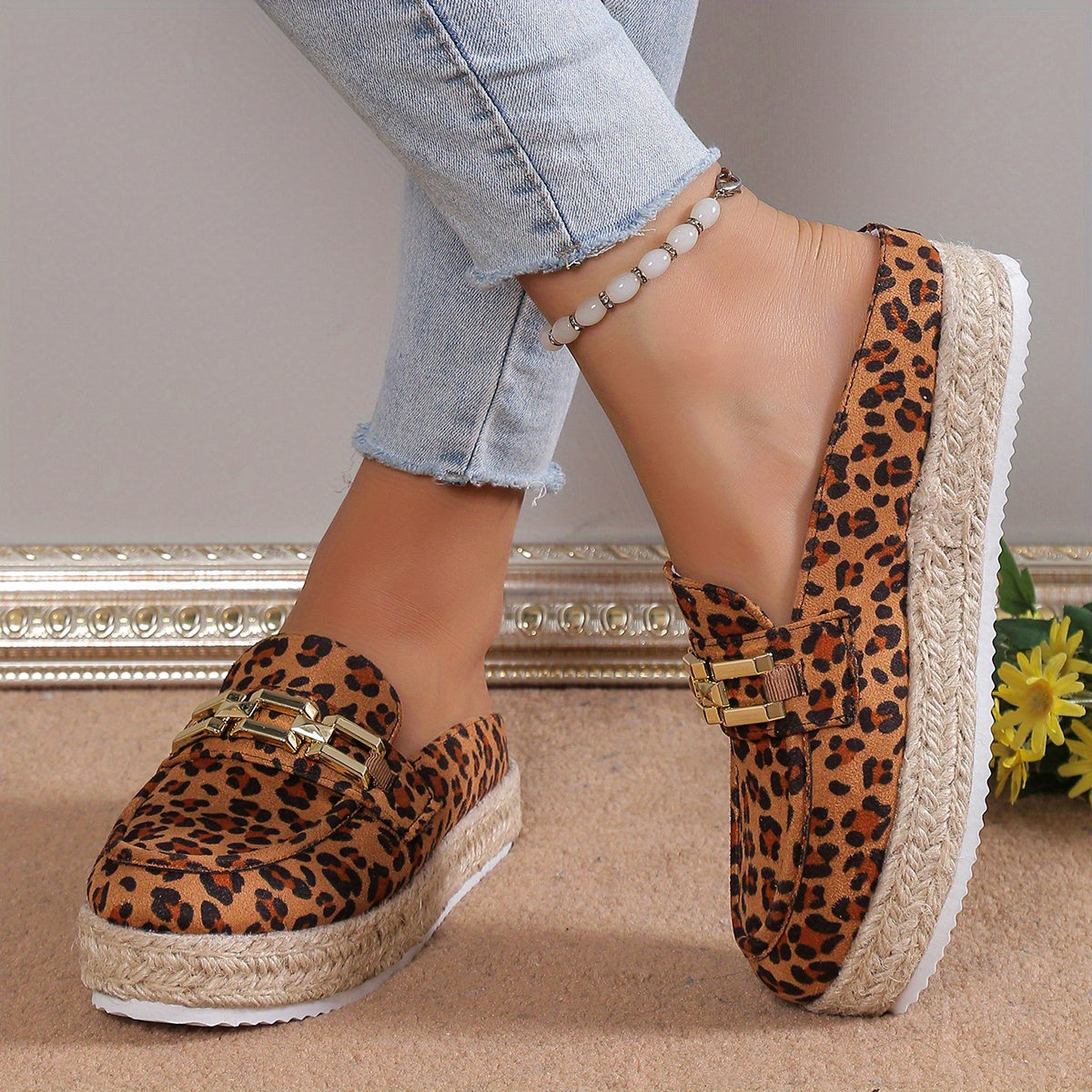 Women's Platform Espadrille Mules Round Closed Toe Slip On Shoes