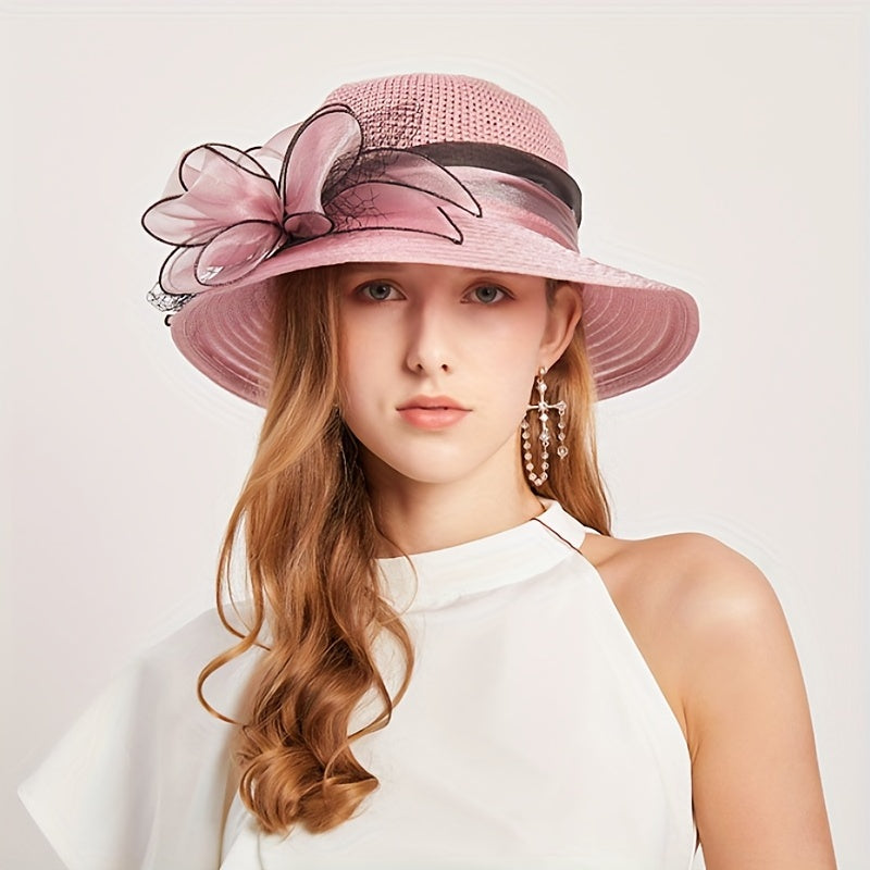 Organza Sun Hat Stitching Derby Hat Hollow Knitted Breathable Church