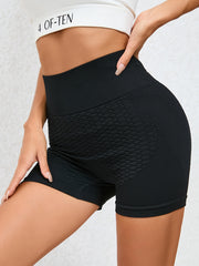 Honeycomb Yoga Sports Shorts High Waist Workout Biker Shorts