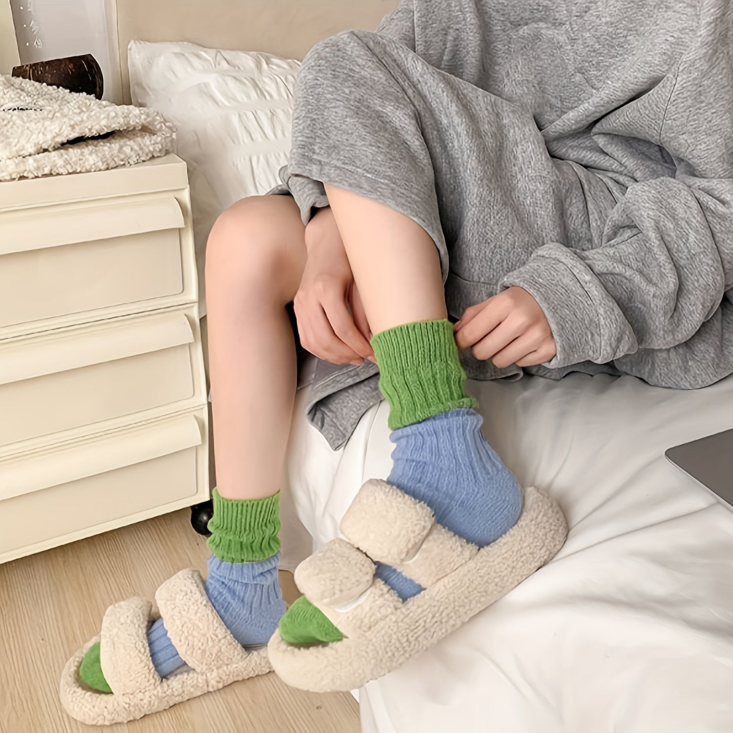 5 Pairs Colorblock Crew Socks Women's Mid Tube Stockings