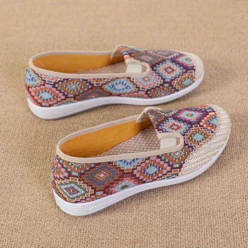 Women's Tribal Flat Shoes Geometric Graphic Slip On Breathable Walking Shoes
