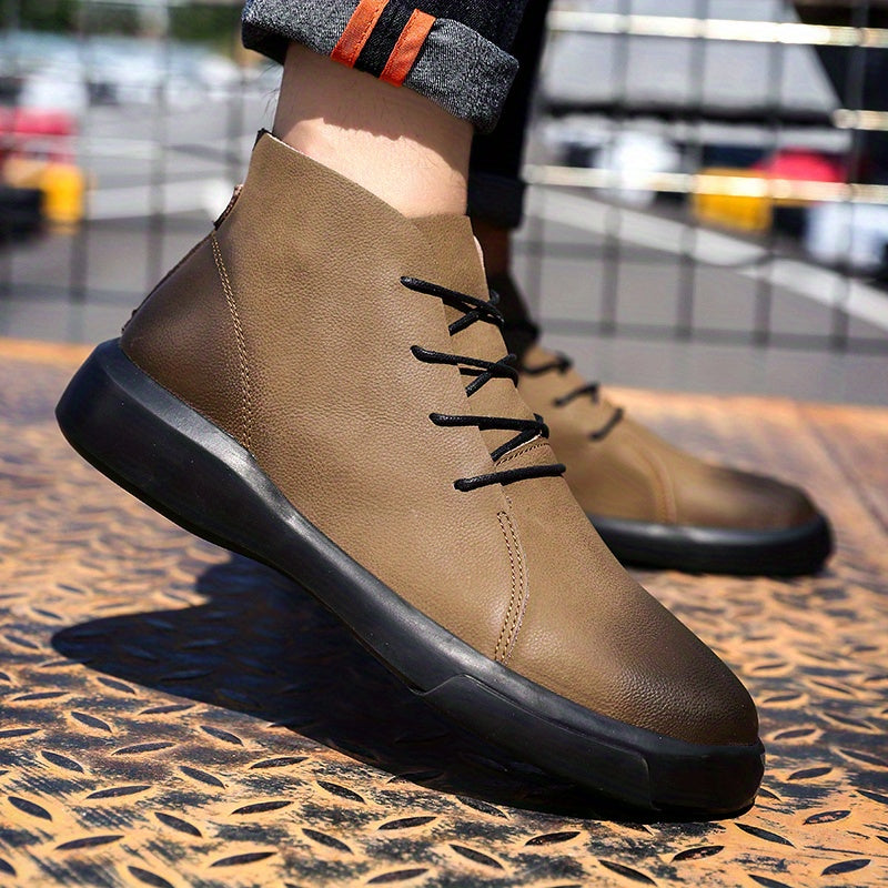 Men's Lace up High Top Boots, Leather Casual Walking Shoes