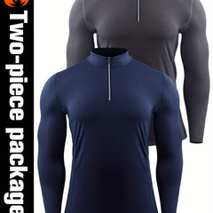 Men's Quick Drying Long Sleeve Shirt - High Stretch Crew Neck Undershirts
