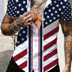 Independence Flag Print Men's Casual Short Sleeve Shirt