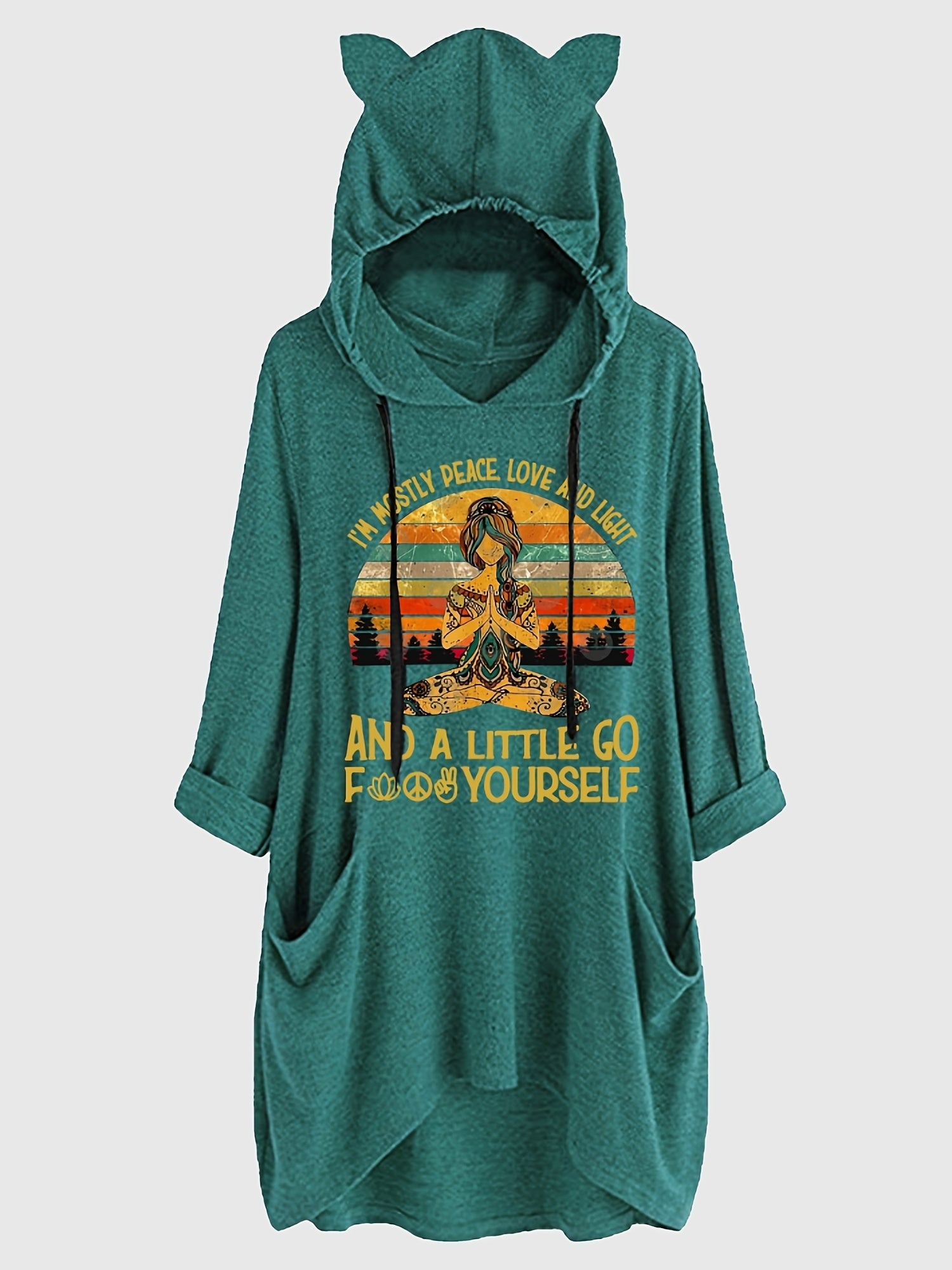 Graphic Print Drawstring Loose Hoodie Casual Hooded Pocket Sweatshirt