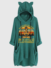 Graphic Print Drawstring Loose Hoodie Casual Hooded Pocket Sweatshirt