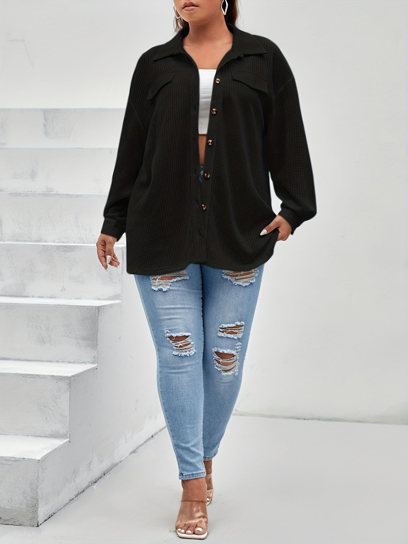 Solid Stretch Blouse Women's Semi Sheer Top