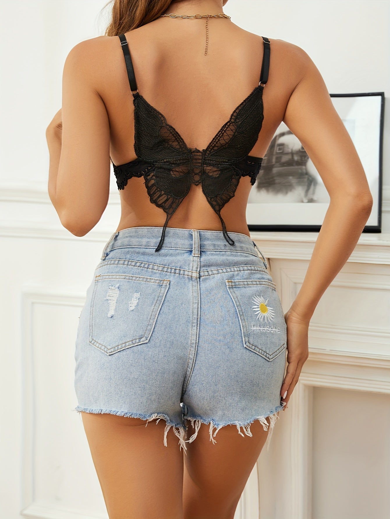 Lace Push Up Bra with Butterfly Embroidery