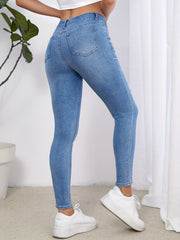 Ripped Holes Skinny Jeans Slash Pockets Stretch Denim Pants Women
