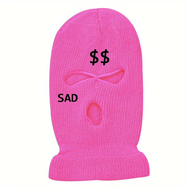 Winter Warm Knit Ski Mask Embroidery Windproof Balaclava Mask