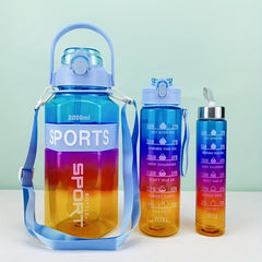 3pcs Gradient Clear Water Bottles 67oz, 25oz, 9oz Leakproof Cup with Time Scale