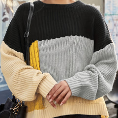 Colorblock Cable Crew Neck Sweater