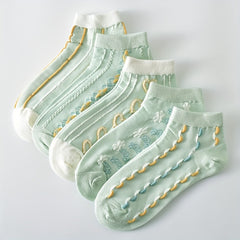 5 Pairs 3D Textured Short Socks Women's Stockings