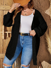 Solid Knit Open Front Cardigan Long Sleeve Sweater