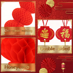 3 Red Paper Lanterns Connected Decorations