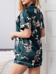 Floral Print Pajamas Set Short Sleeve Top & Shorts