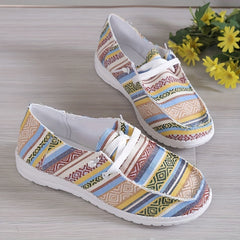 Striped Canvas Lace Up Sneakers Lightweight Comfy Daily Shoes