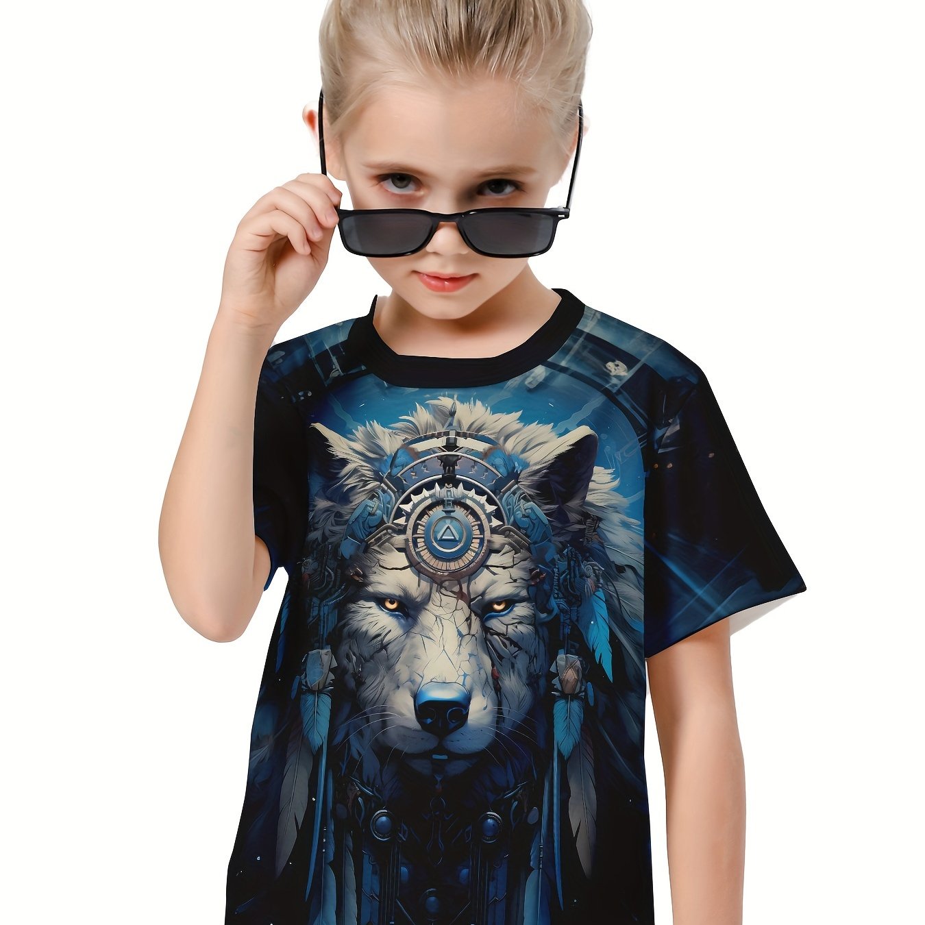 Ethnic Wolf Print Short Sleeve T shirt Girls 3d Print Tees Pullover