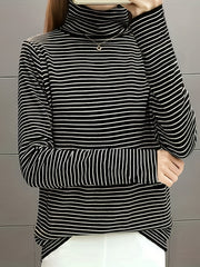 Stripe Turtleneck Pullover Sweatshirt Plush Crew Neck