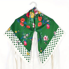Polka Dot Flower Print Shawl Boho Twill Silk Square Scarf Vintage Neckerchief