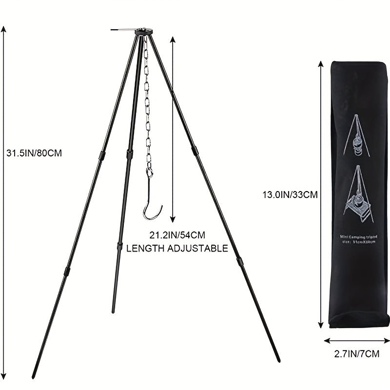 Adjustable Camping Tripod with Chain and Storage Bag for Outdoor Cooking