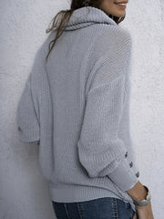 Buttoned Turtleneck Top Long Sleeve Sweater