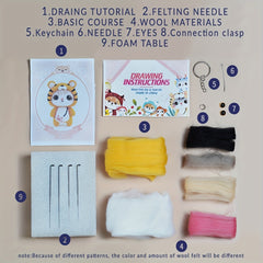 English Manual Cat Wool Needle Felting Kit DIY Material Package