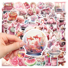60pcs Pink Graffiti Stickers for Laptop Helmets Desktop Wat