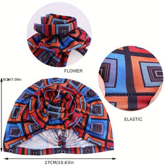 Boho Print Ruffle Turban Cap Classic Ruched Flower Bonnet Head Wrap