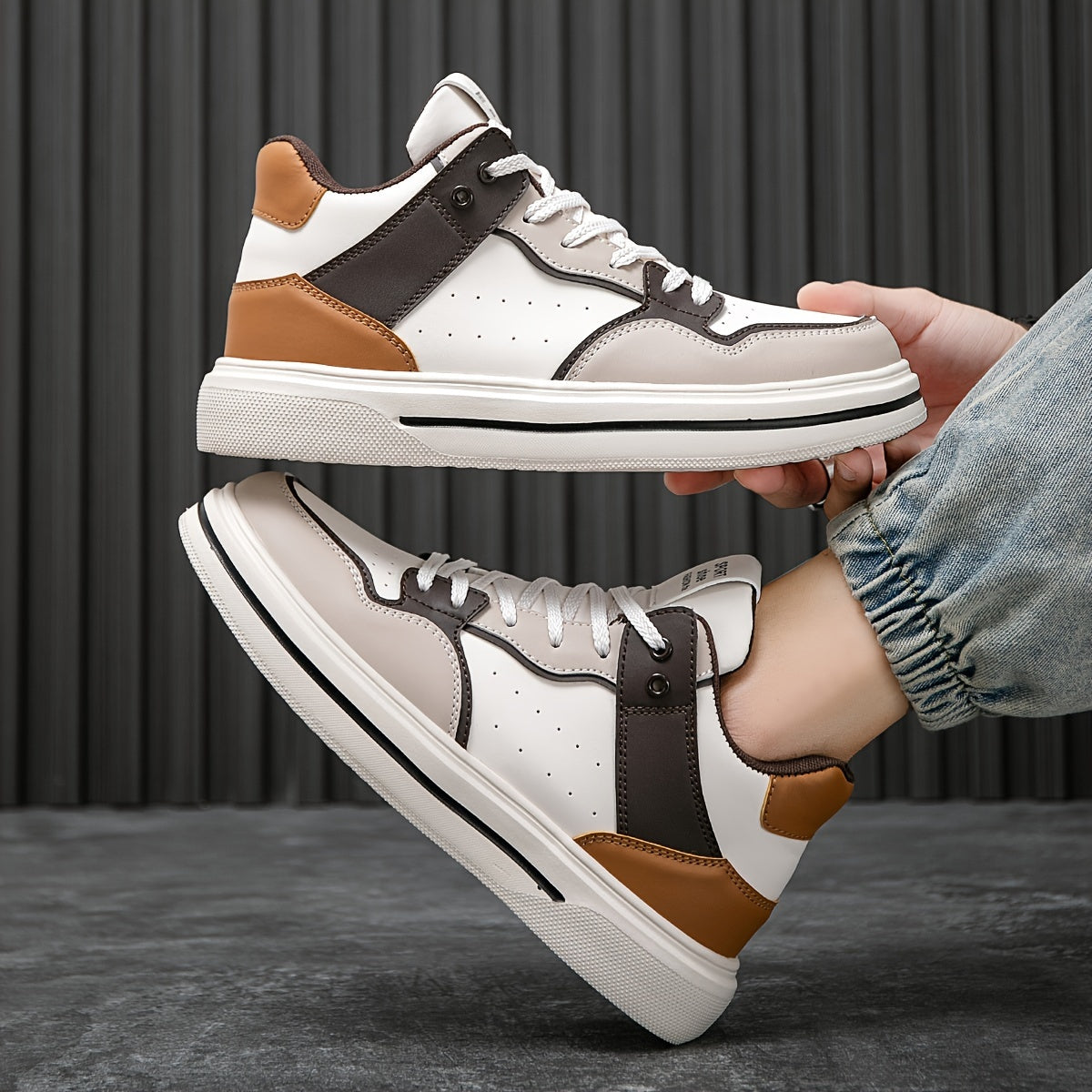 Men's Color Block Skate Shoes Non Slip Casual Lace Up Sneakers