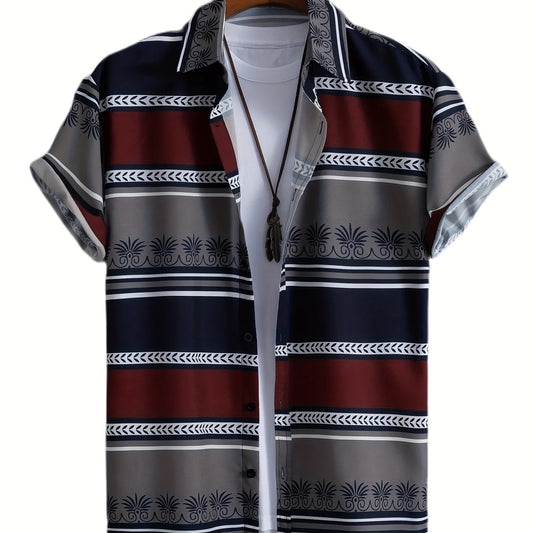 Block Print Men s Casual Short Sleeve Shirt for Summer Vacation