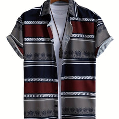 Block Print Men s Casual Short Sleeve Shirt for Summer Vacation