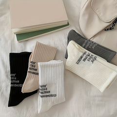 5 Pairs Letter Print Socks All match Women's Stockings