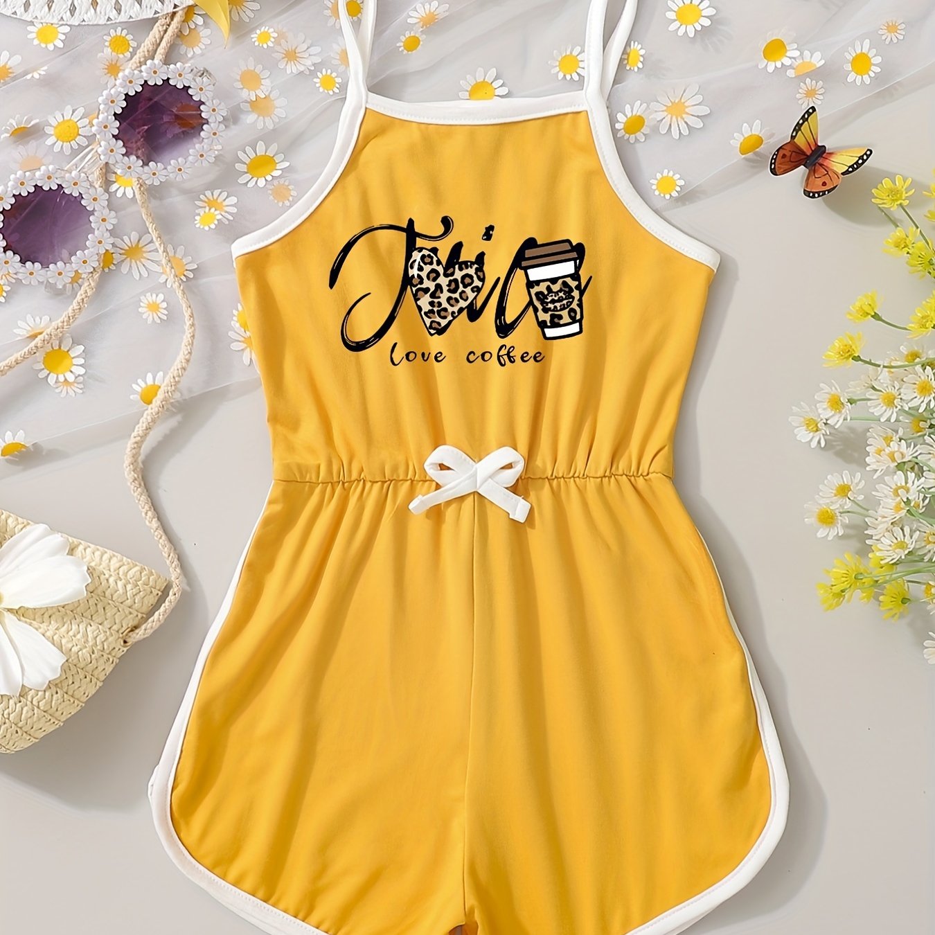 Leopard Heart Print Cami Romper Jumpsuit for Toddler Girls