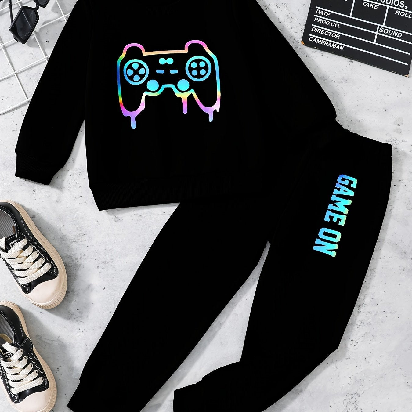 2pcs Boy Reflective Sports Sweatsuit Set