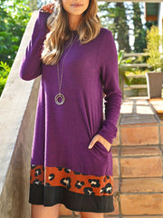 Leopard Print Splicing Dress Long Sleeve Mini Dress Women's Clothing