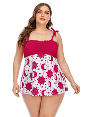 Sun & Moon Print Shirred Top & Panty Swimsuit Set 2pcs