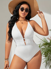 Sexy Swimsuit Women's Solid Textured Crisscross Tie Back One Piece