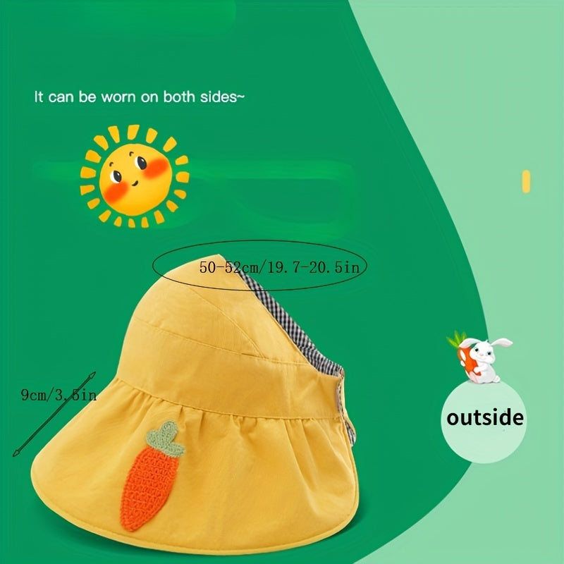 Girls Cartoon Embroidered Patch Drawstrings Sun Protection Hat